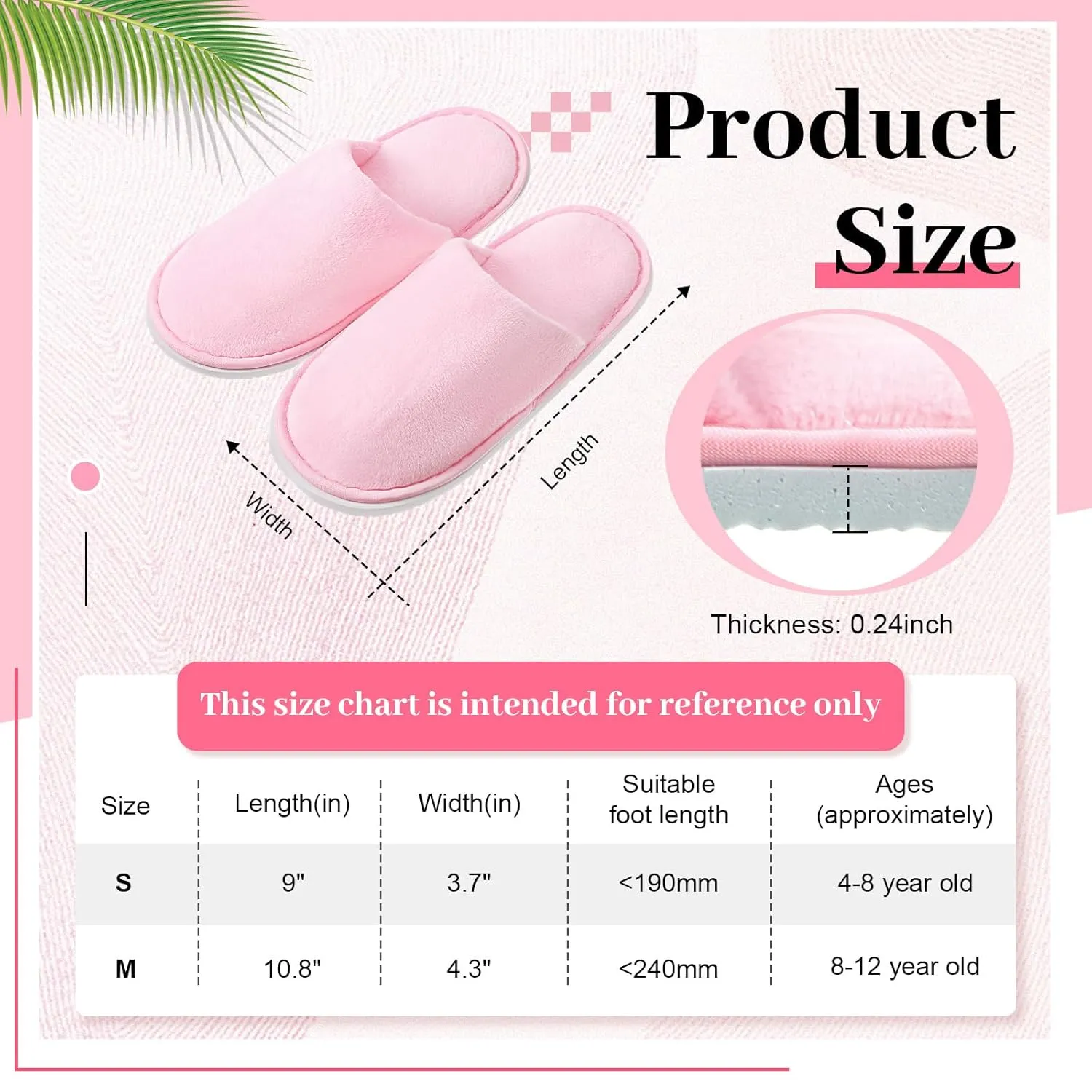 24 Pairs Kids Disposable Slippers Non Slip Closed Kids Spa Slippers Comfortable Home Slippers Disposable Spa Indoor Outdoor Slipper for 4-12 Years Old Boys Girls Party Hotel Travel(Pink,S)