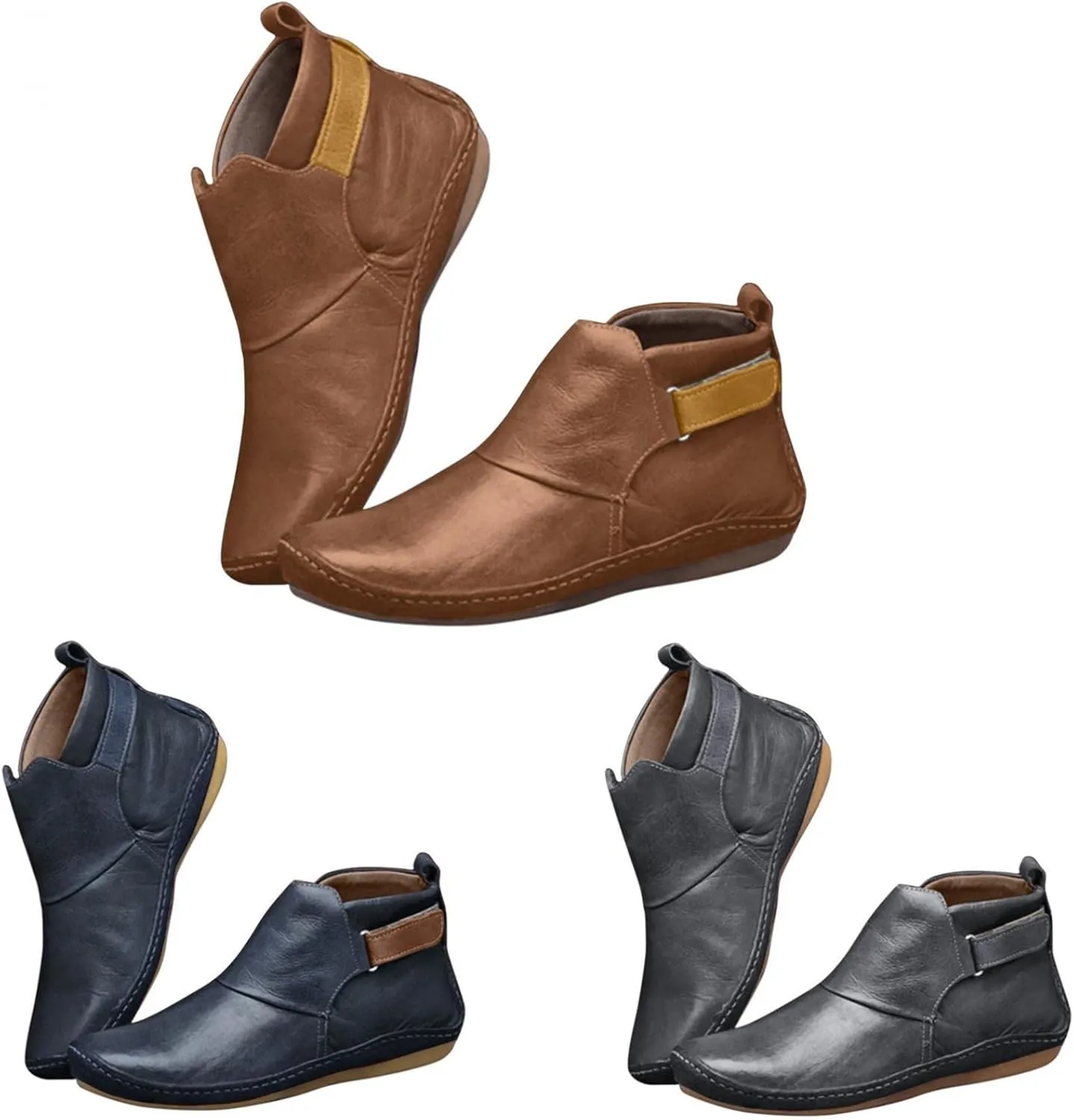 Ankle Boots for Women No Heel,2019 New Arch Support Booties Side Zip-up Vintage Leather Damping Shoes Flat Heel Booties