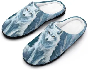 Arctic Fox in The Snow Cotton Slippers Memory Foam House Shoes Anti-skid Sole Slipper for Women Indoor And Outdoor 11-12（42-43）