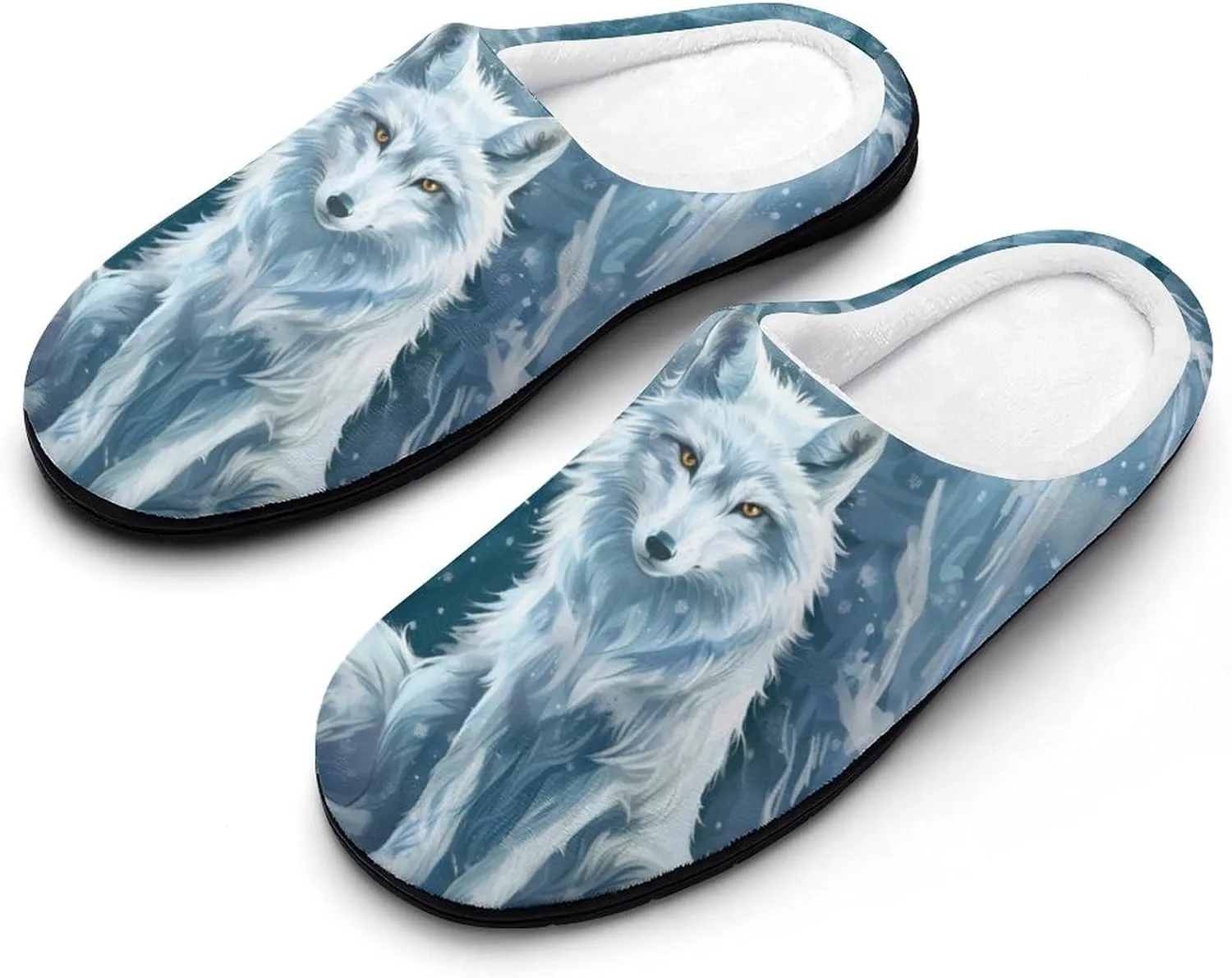 Arctic Fox in The Snow Cotton Slippers Memory Foam House Shoes Anti-skid Sole Slipper for Women Indoor And Outdoor 11-12（42-43）