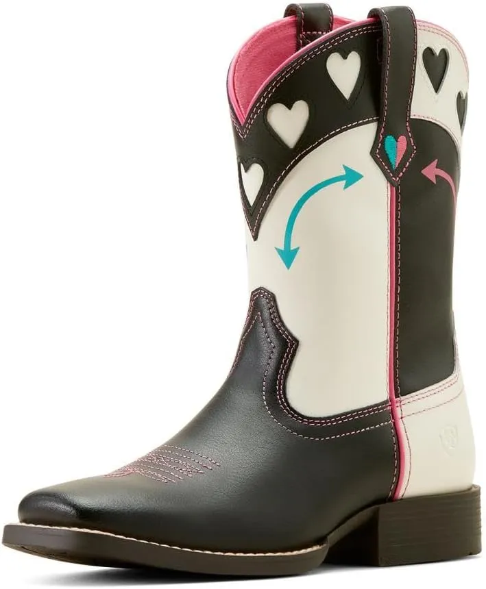 ARIAT Youth Round Up Hearts Madison Avenue and Classic White Shaft Cowgirl Boot