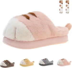 Cat Paw Slippers for Women, 3D Cat Paw Cartoon Warm Cozy Fuzzy Bedroom House Slippers