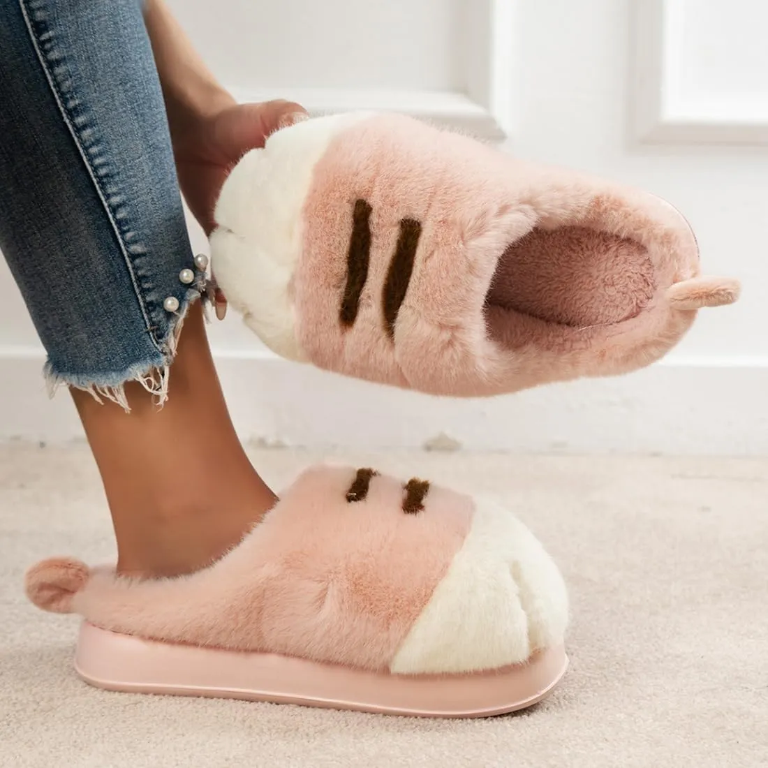 Cat Paw Slippers for Women, 3D Cat Paw Cartoon Warm Cozy Fuzzy Bedroom House Slippers