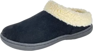 Clarks Womens Slipper Suede Leather With Faux Sherpa Collar JMH1894 - Plush Memory Foam Footbed - Indoor Outdoor House Slippers For Women (9 M US, Black)