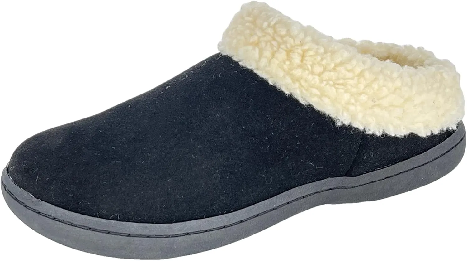 Clarks Womens Slipper Suede Leather With Faux Sherpa Collar JMH1894 - Plush Memory Foam Footbed - Indoor Outdoor House Slippers For Women (9 M US, Black)