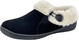 Clarks Womens Suede Leather Slipper with Gore and Bungee JMH2213 - Warm Plush Faux Fur Lining - Indoor Outdoor House Slippers for Women (Black Premium Suede, 8)