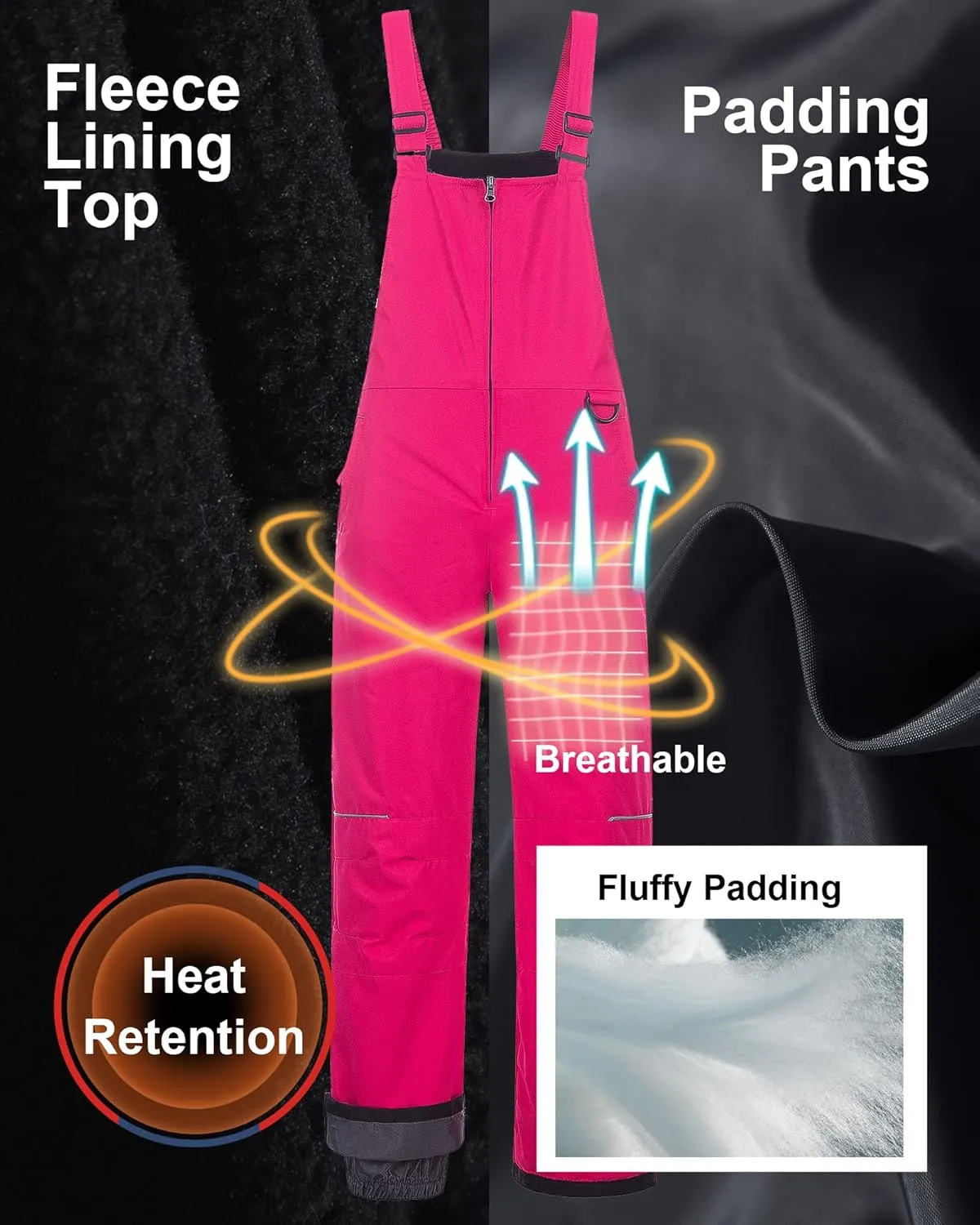 CREATMO US Girl's Snow Bibs Kids Ski Pants Waterproof Insulated Winter Overalls