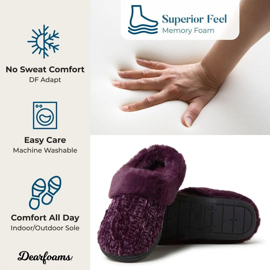 Dearfoams Women's Fuzzy Memory Foam Cable Knit Claire Clog House Slipper with Wide Widths