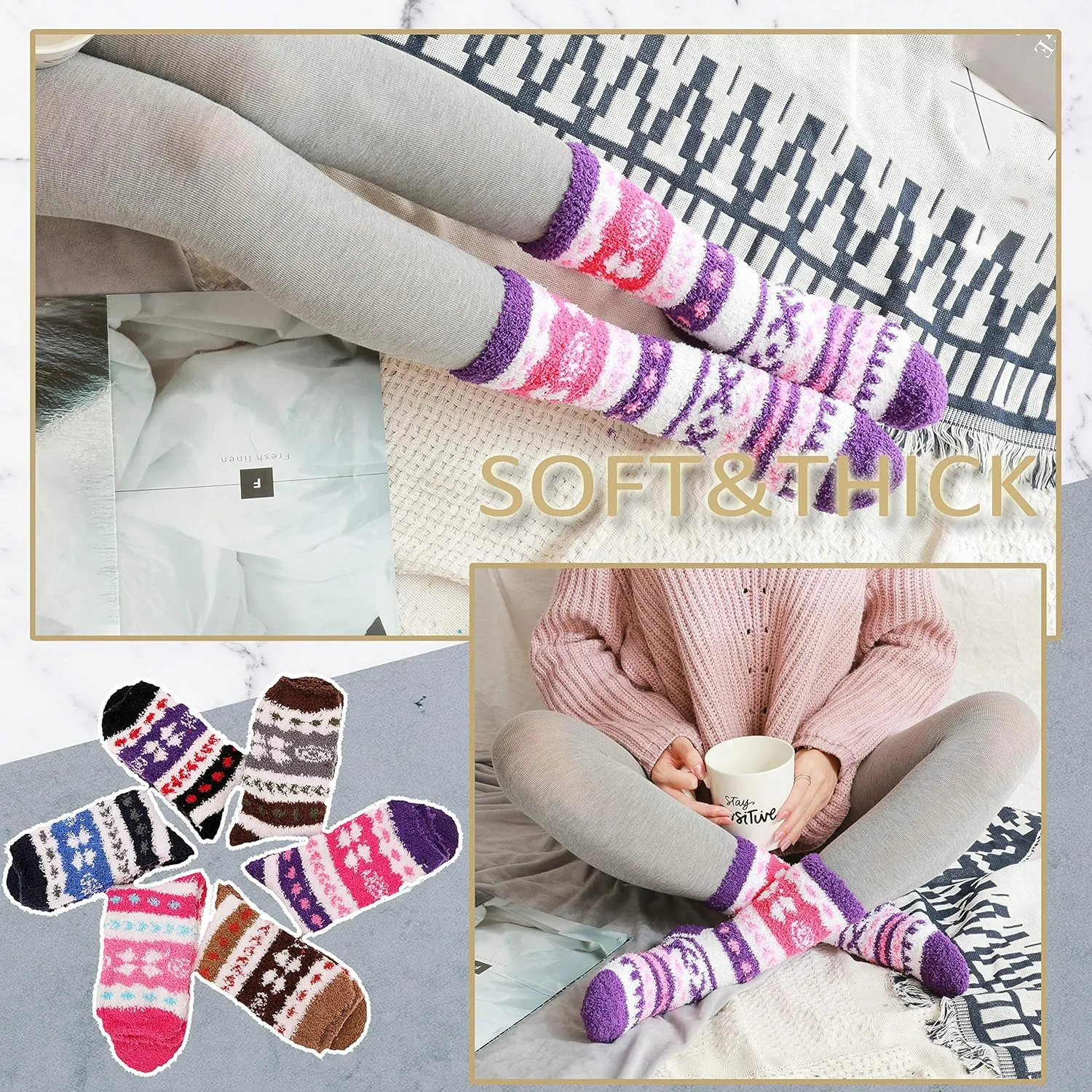 EBMORE Womens Fuzzy Socks Fleece Fluffy Cabin Plush Warm Sleep Soft Cozy Winter Adult Socks