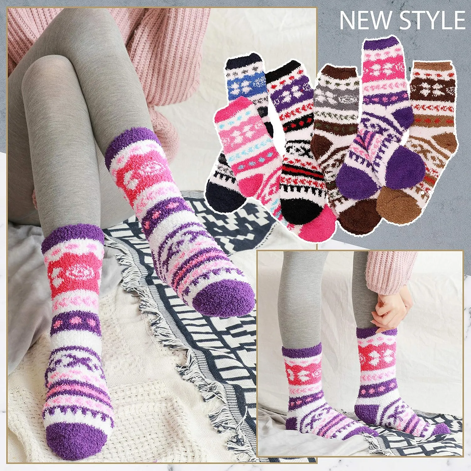 EBMORE Womens Fuzzy Socks Fleece Fluffy Cabin Plush Warm Sleep Soft Cozy Winter Adult Socks
