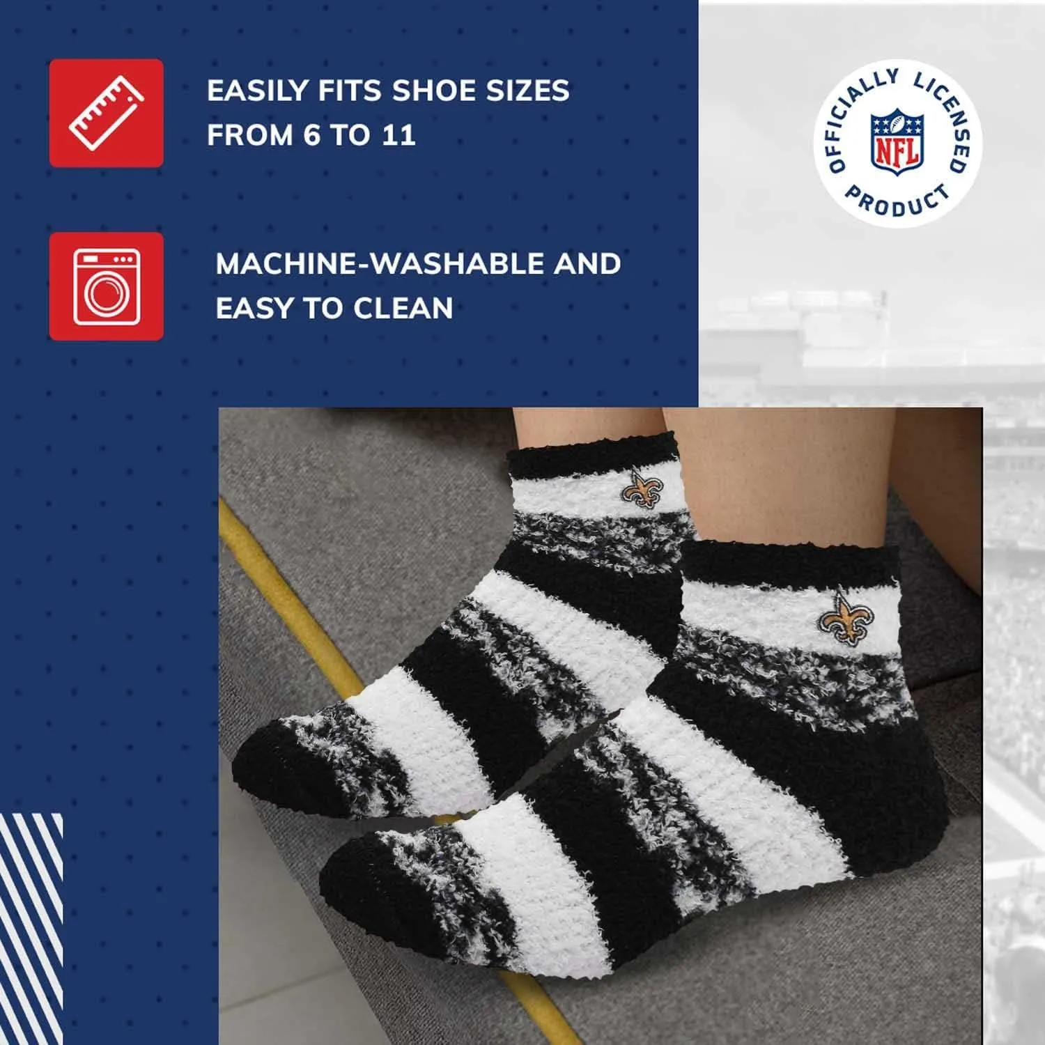 For Bare Feet NFL Cozy Soft Slipper Socks - Home Socks for Ultimate Comfort - Gameday Apparel - Luxuriously Plush and Cozy -
