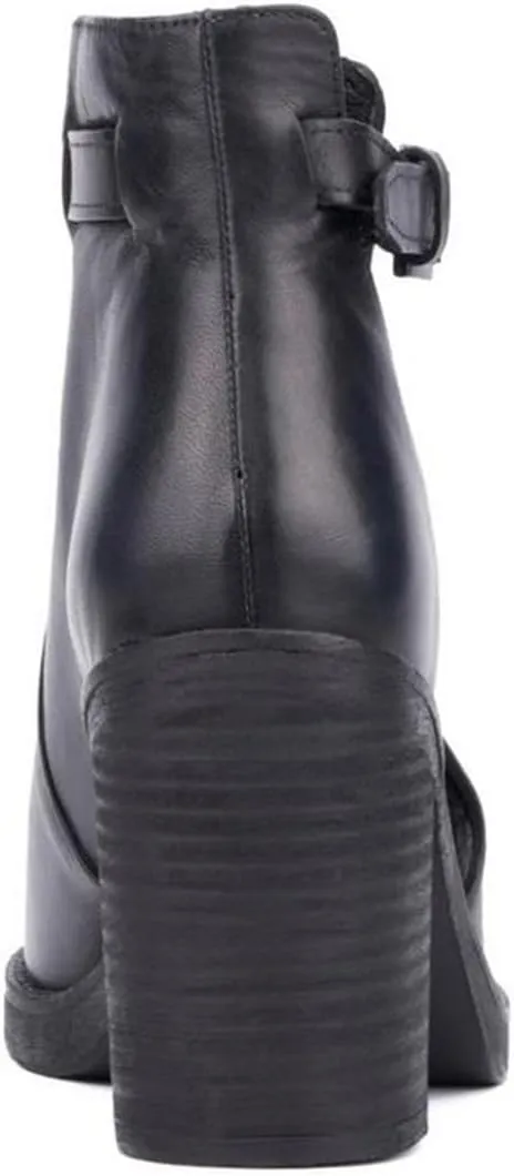 FSJ Women Peep Open Toe Booties Side Cutout Strap Buckle Mid Block Stacked Heel Sandals Ankle Bootie Summer Casual Dress Shoes Size 4-16 US