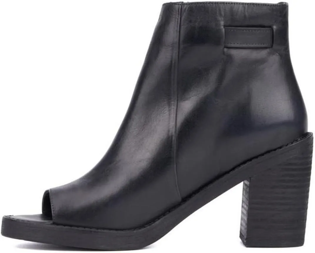 FSJ Women Peep Open Toe Booties Side Cutout Strap Buckle Mid Block Stacked Heel Sandals Ankle Bootie Summer Casual Dress Shoes Size 4-16 US