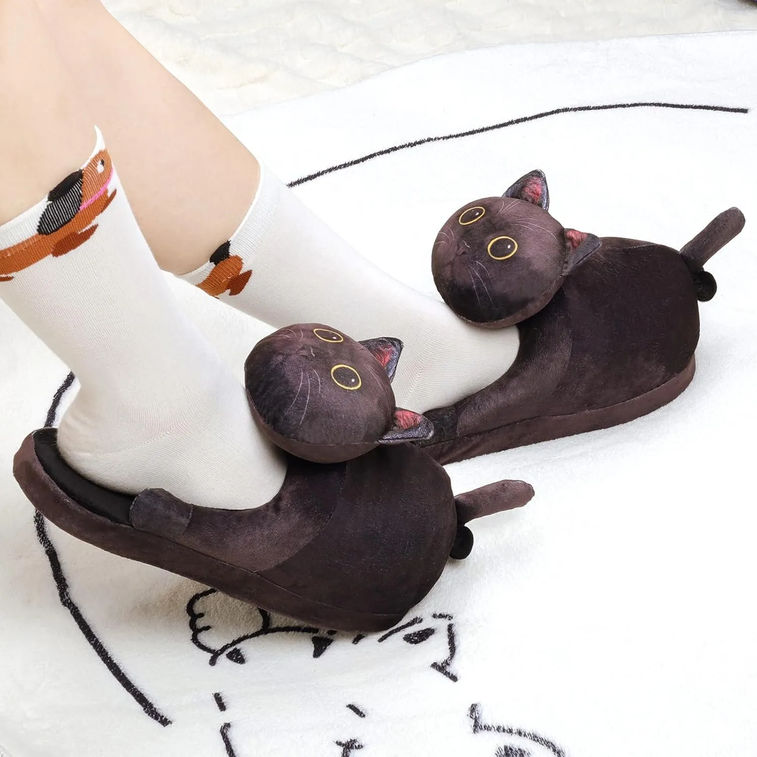 Funny Cat Slippers for Women,Fuzzy Animal Indoor House Shoes with Soft Memory Foam,Comfy Plush Warm Slip-on Slippers,Cat Gifts for Cat Lover