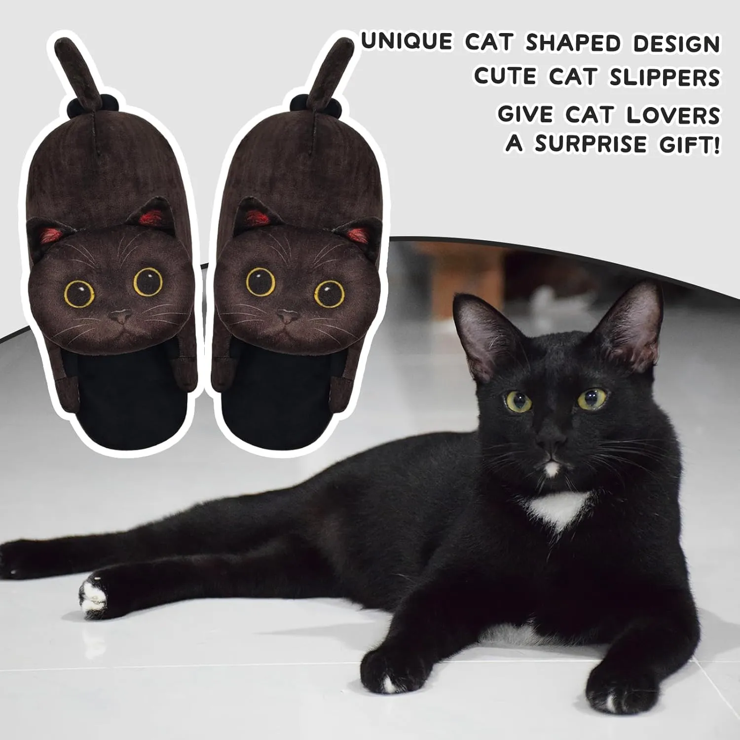 Funny Cat Slippers for Women,Fuzzy Animal Indoor House Shoes with Soft Memory Foam,Comfy Plush Warm Slip-on Slippers,Cat Gifts for Cat Lover