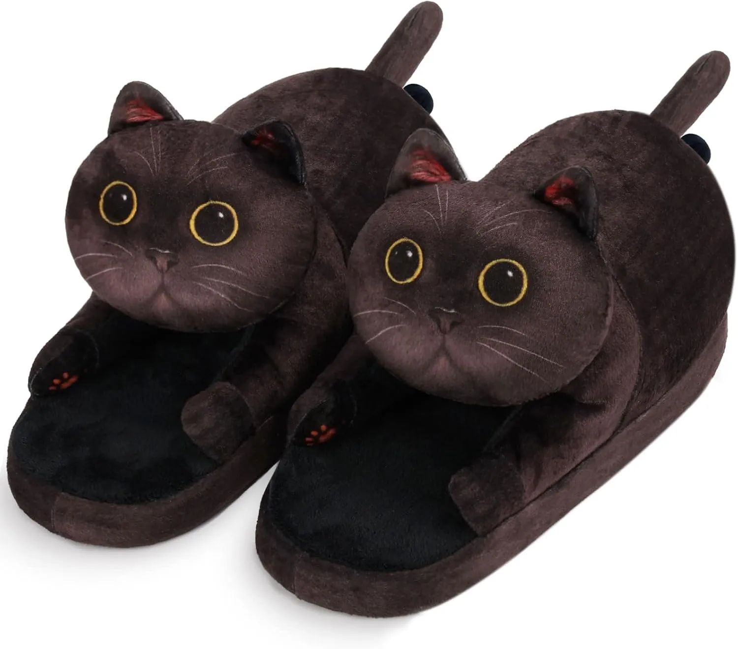 Funny Cat Slippers for Women,Fuzzy Animal Indoor House Shoes with Soft Memory Foam,Comfy Plush Warm Slip-on Slippers,Cat Gifts for Cat Lover
