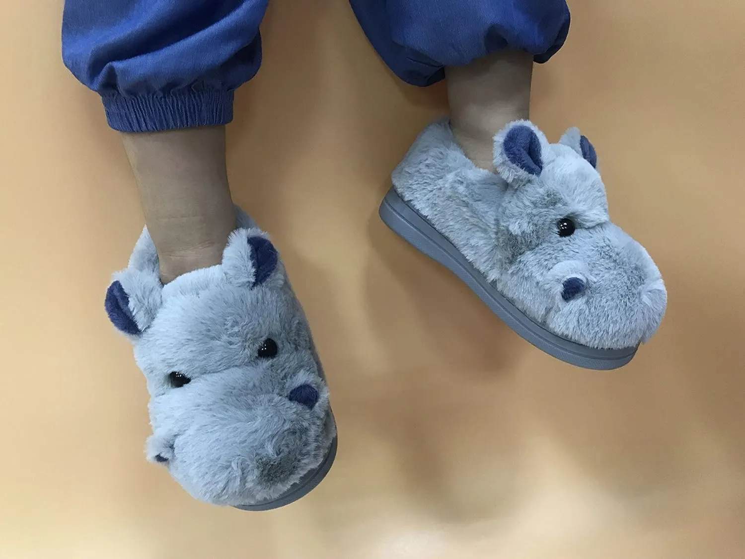 Furry Hippo Kids Slippers - Toddlers House Slippers For Kids Boys & Girls
