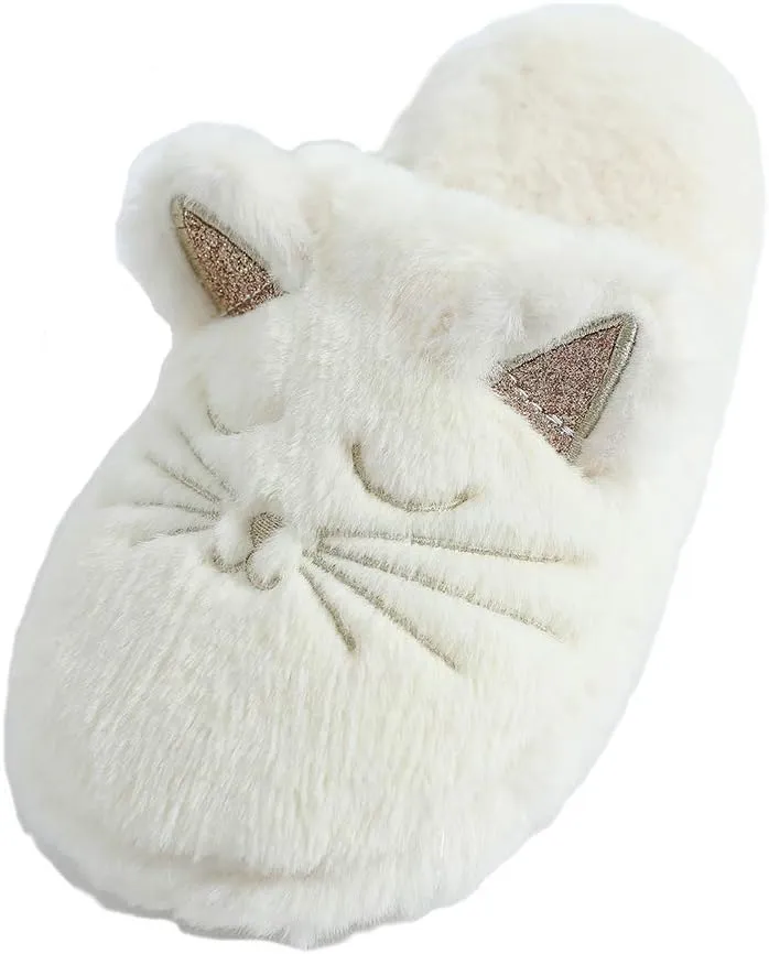 Fuzzy Cat Animal Slippers Animal Raccoon Fluffy Memory Foam Home Cozy Slipper Gifts for Women Girls