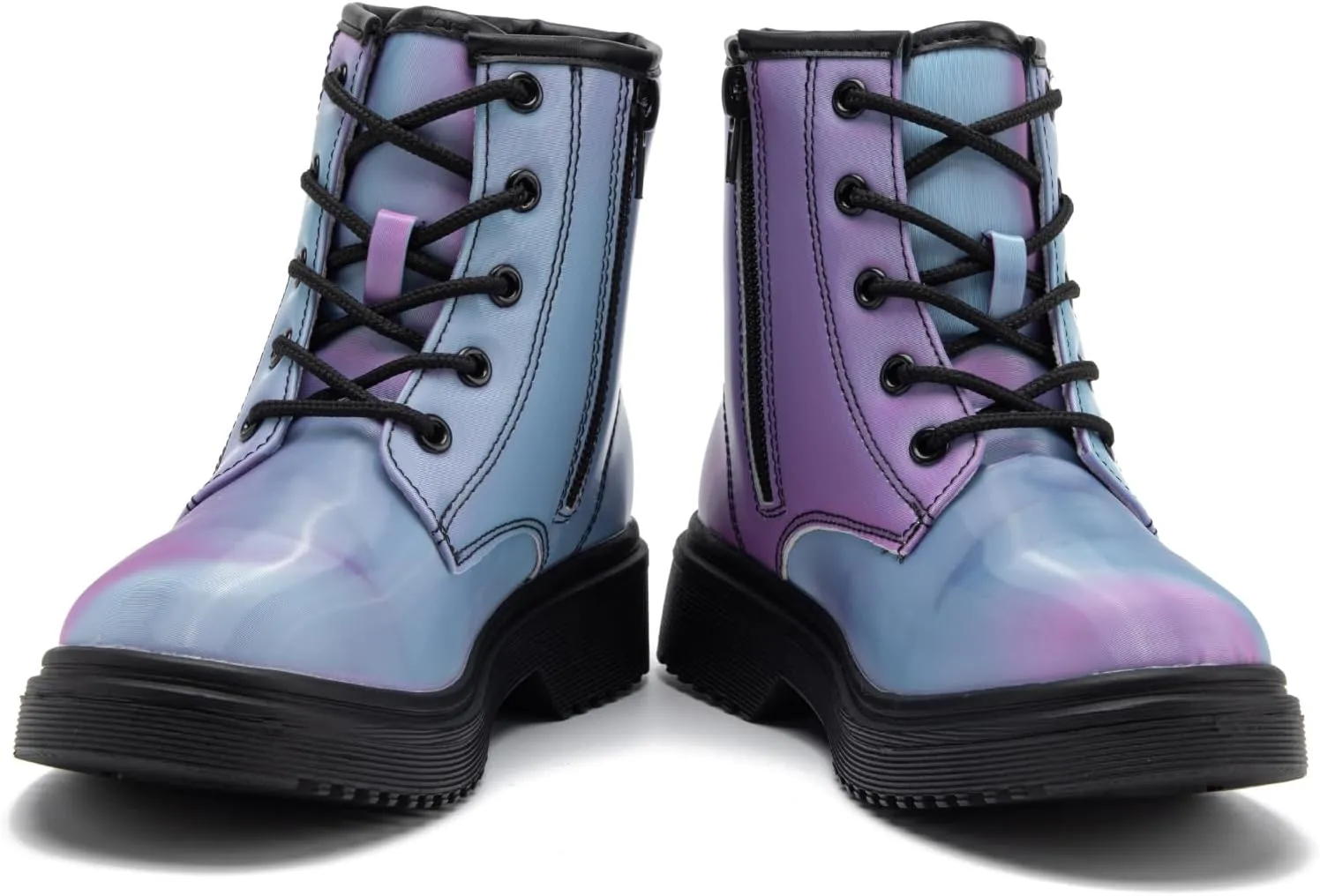 HIKLDK Girls Boots Glitter Combat Boot Winter Waterproof Side Zipper Lace-up Walking Shoes for Toddlers Little Kid szie
