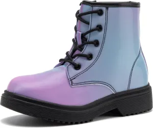 HIKLDK Girls Boots Glitter Combat Boot Winter Waterproof Side Zipper Lace-up Walking Shoes for Toddlers Little Kid szie