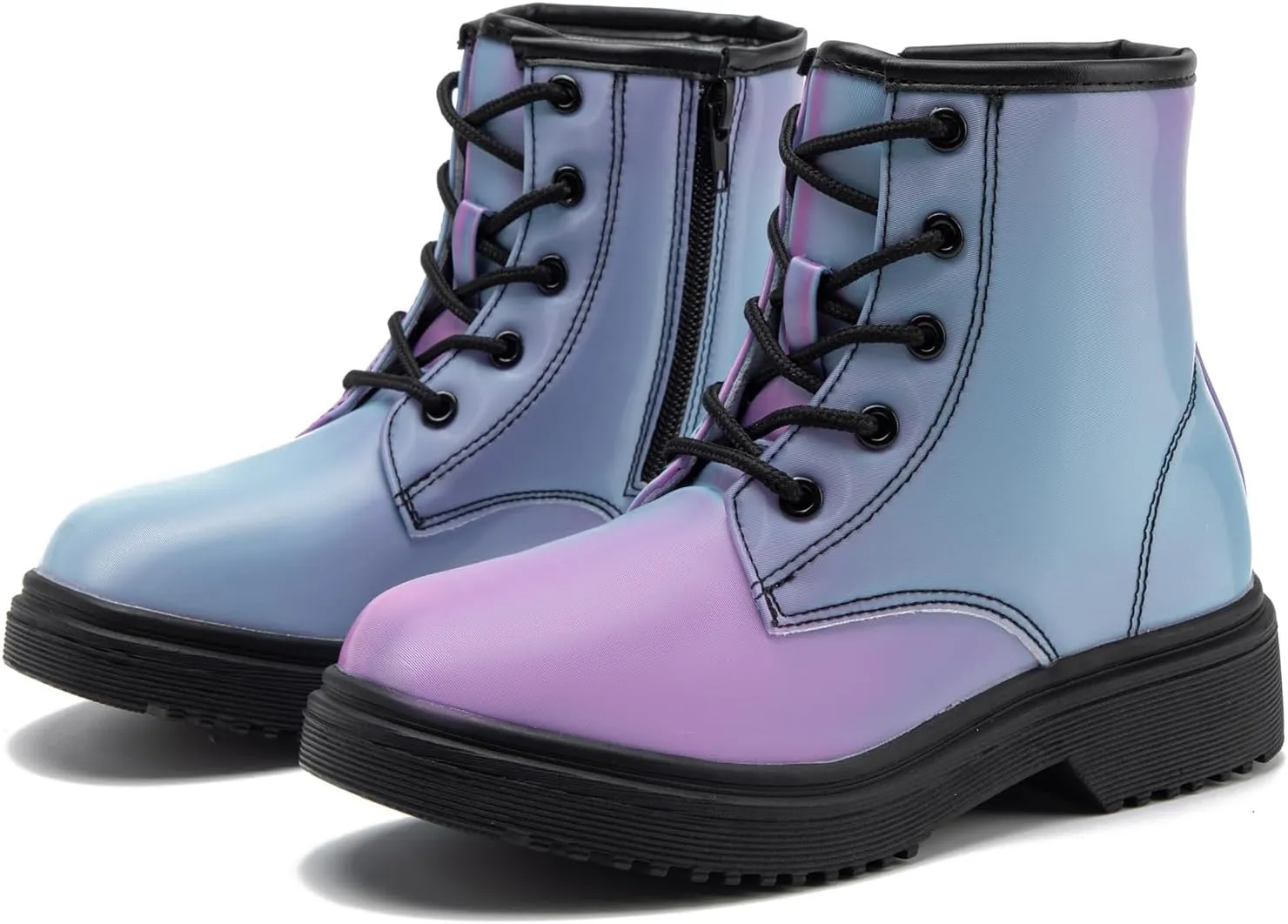 HIKLDK Girls Boots Glitter Combat Boot Winter Waterproof Side Zipper Lace-up Walking Shoes for Toddlers Little Kid szie
