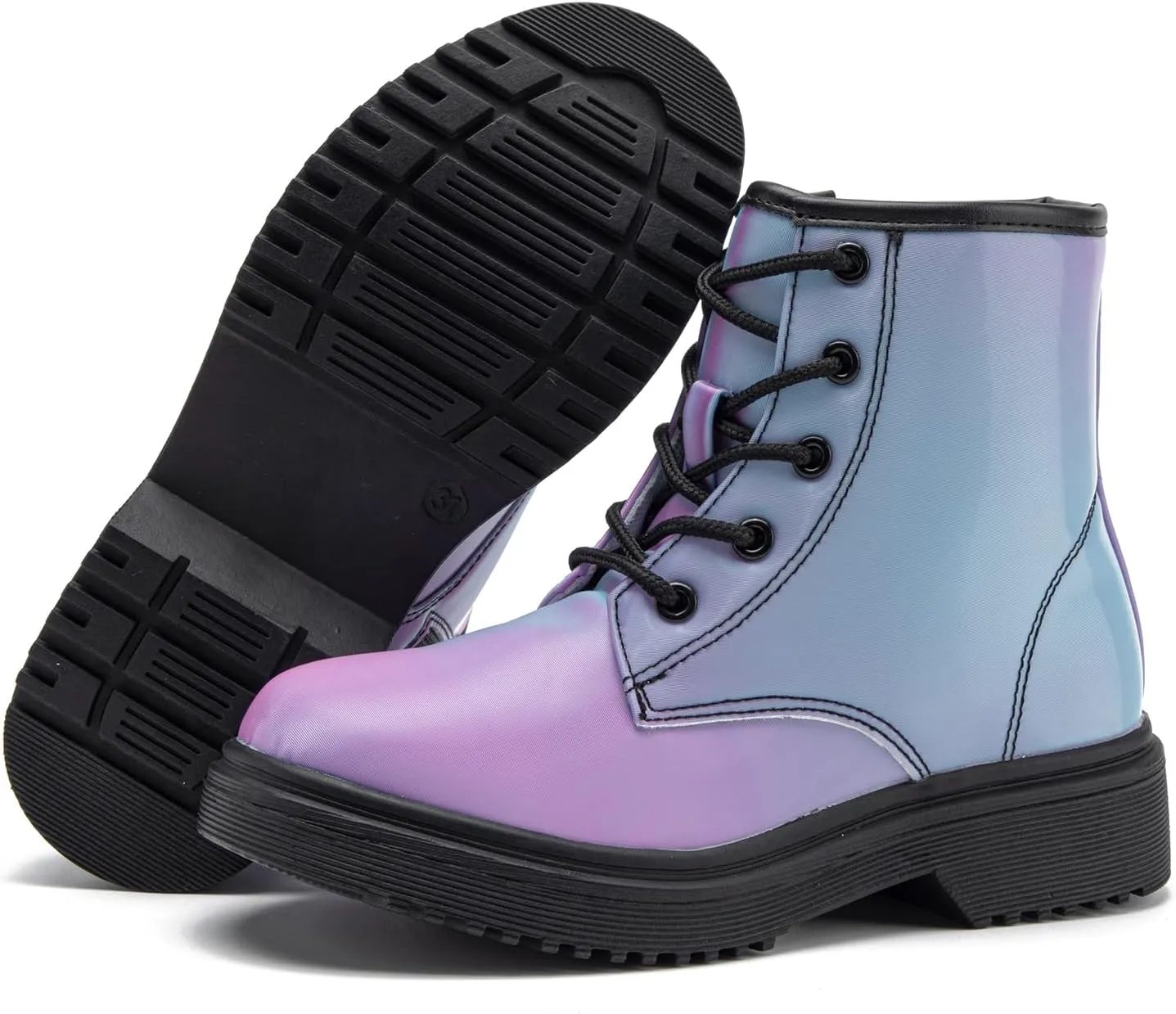 HIKLDK Girls Boots Glitter Combat Boot Winter Waterproof Side Zipper Lace-up Walking Shoes for Toddlers Little Kid szie