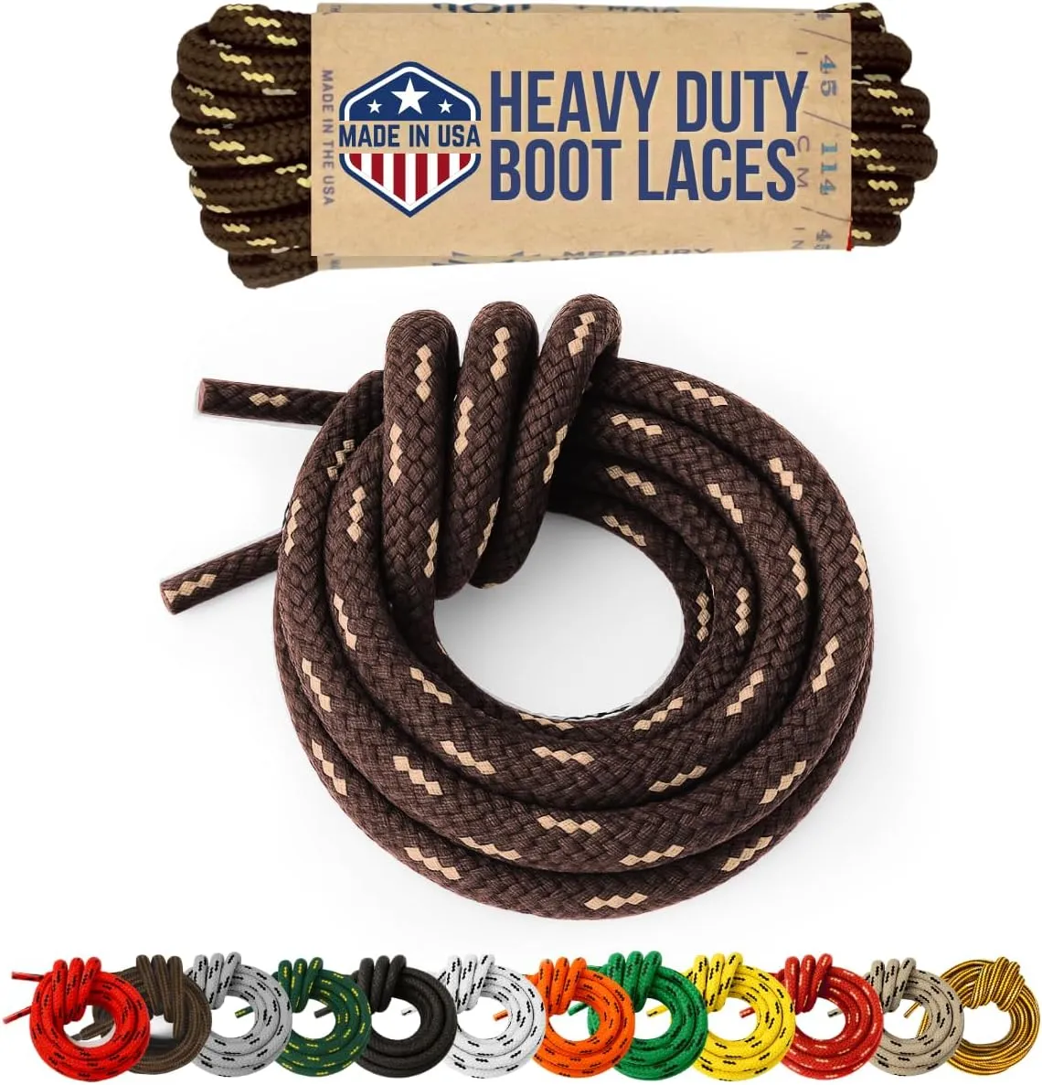 Honey Badger Boot Laces, USA Made Indestructible Shoelaces, Round Heavy Duty Bootlaces for Work & Hiking