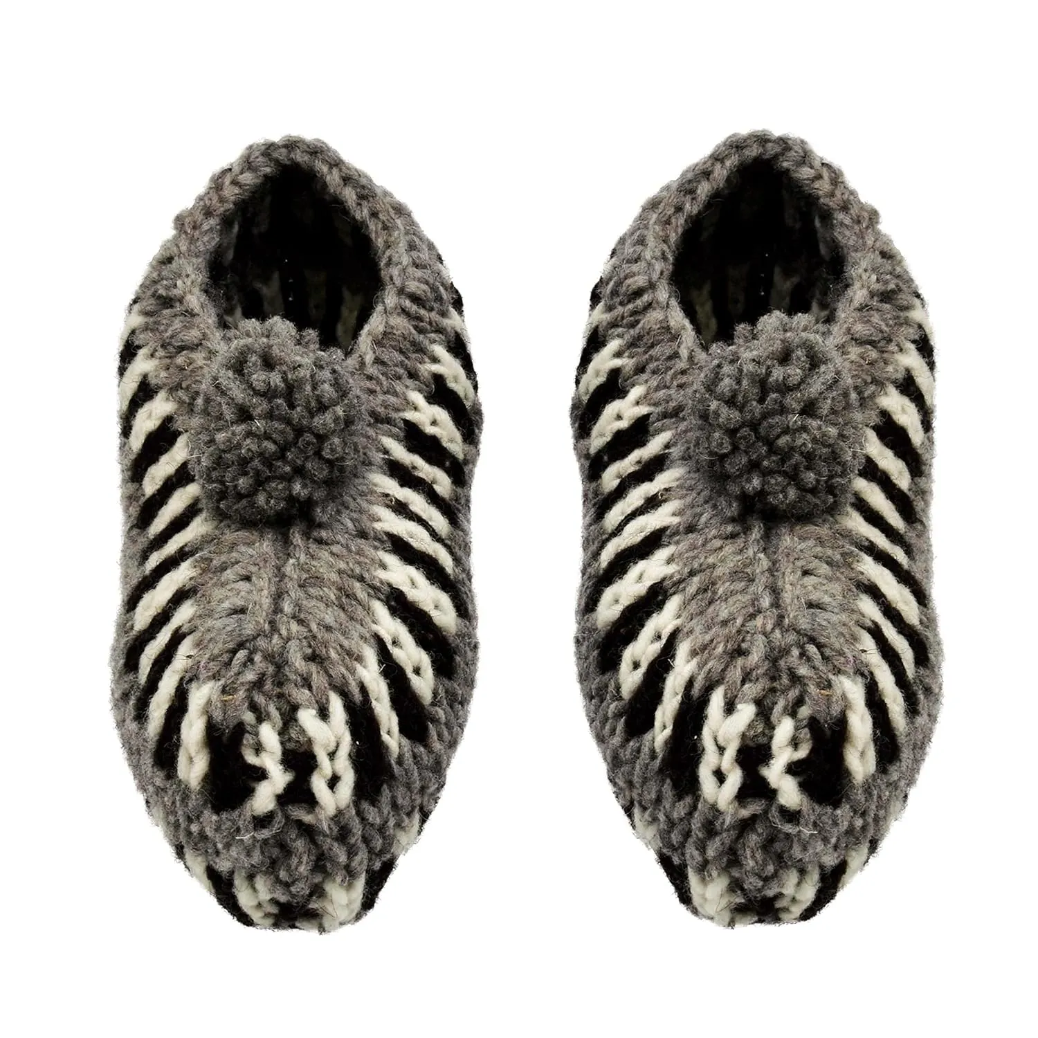 Indoor House Slippers 100% wool handmade Knitted Moccasin Style (Grey)
