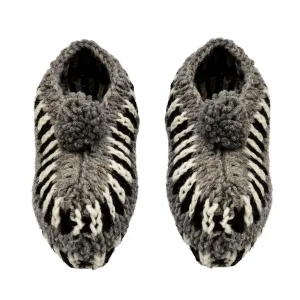 Indoor House Slippers 100% wool handmade Knitted Moccasin Style (Grey)
