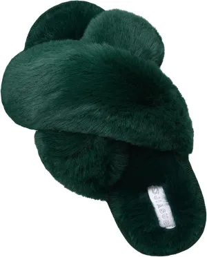 JIASUQI Women's Open Toe Slippers Fuzzy Fluffy House Slippers for Women Cozy Criss Cross Furry Slides Slippers