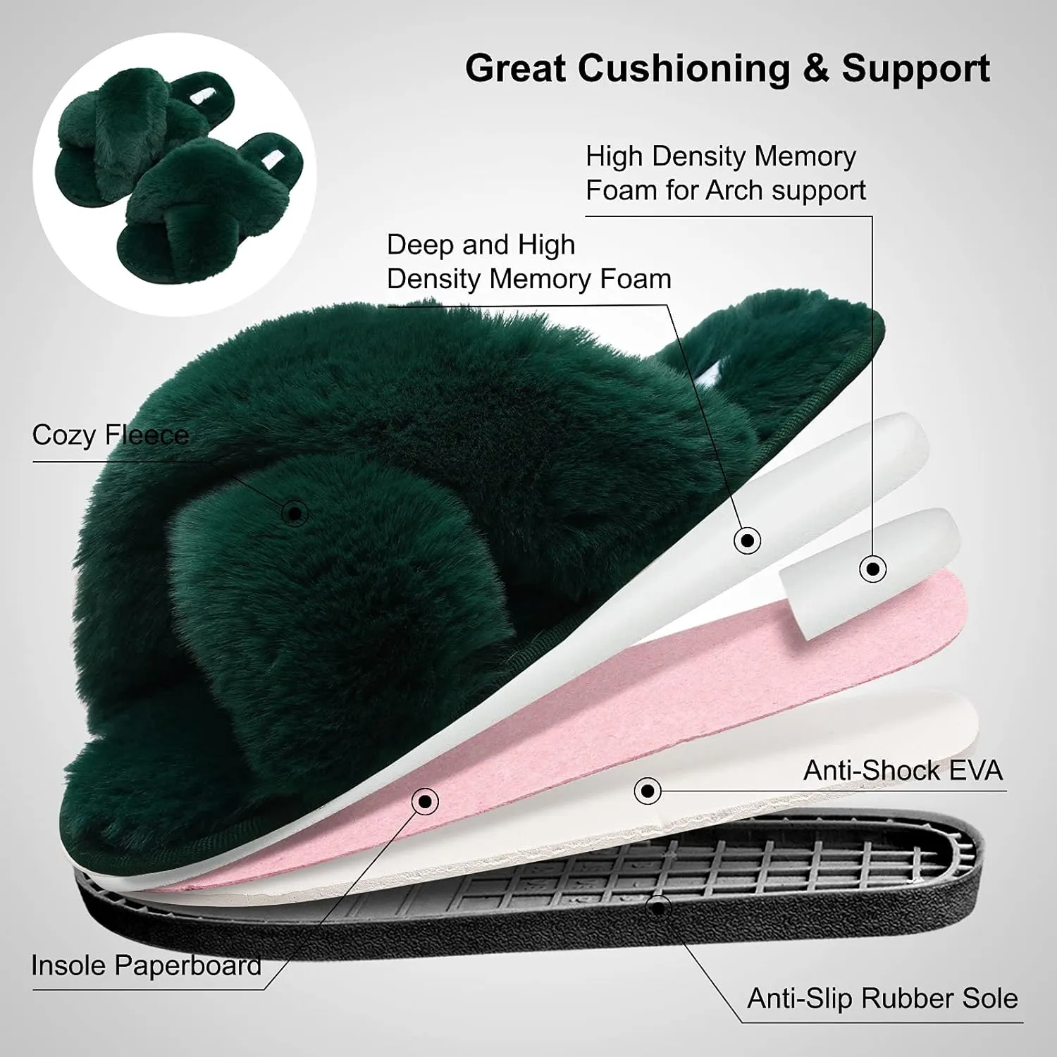 JIASUQI Women's Open Toe Slippers Fuzzy Fluffy House Slippers for Women Cozy Criss Cross Furry Slides Slippers