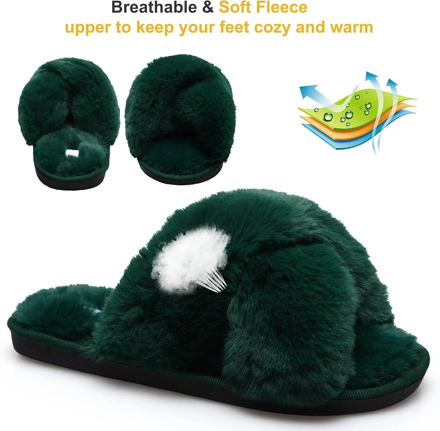 JIASUQI Women's Open Toe Slippers Fuzzy Fluffy House Slippers for Women Cozy Criss Cross Furry Slides Slippers