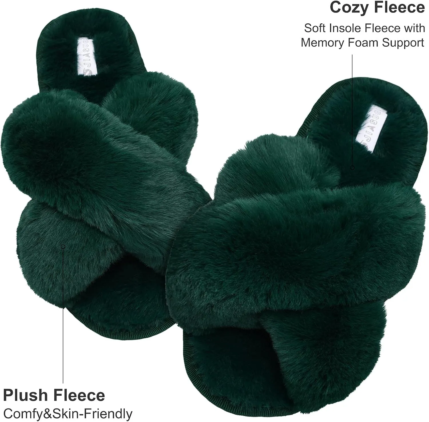 JIASUQI Women's Open Toe Slippers Fuzzy Fluffy House Slippers for Women Cozy Criss Cross Furry Slides Slippers