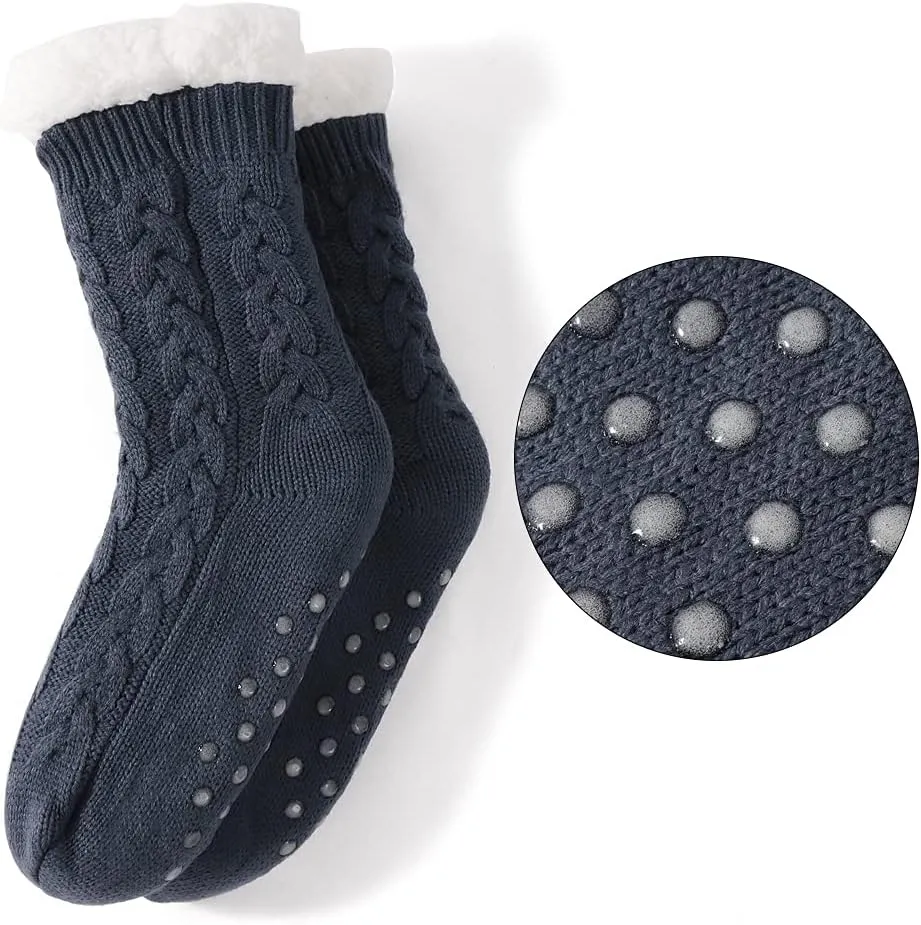 LEMZONE Women's Winter Slipper Socks Warm Cozy Fuzzy Fleece-lined Cabin Socks with Grippers