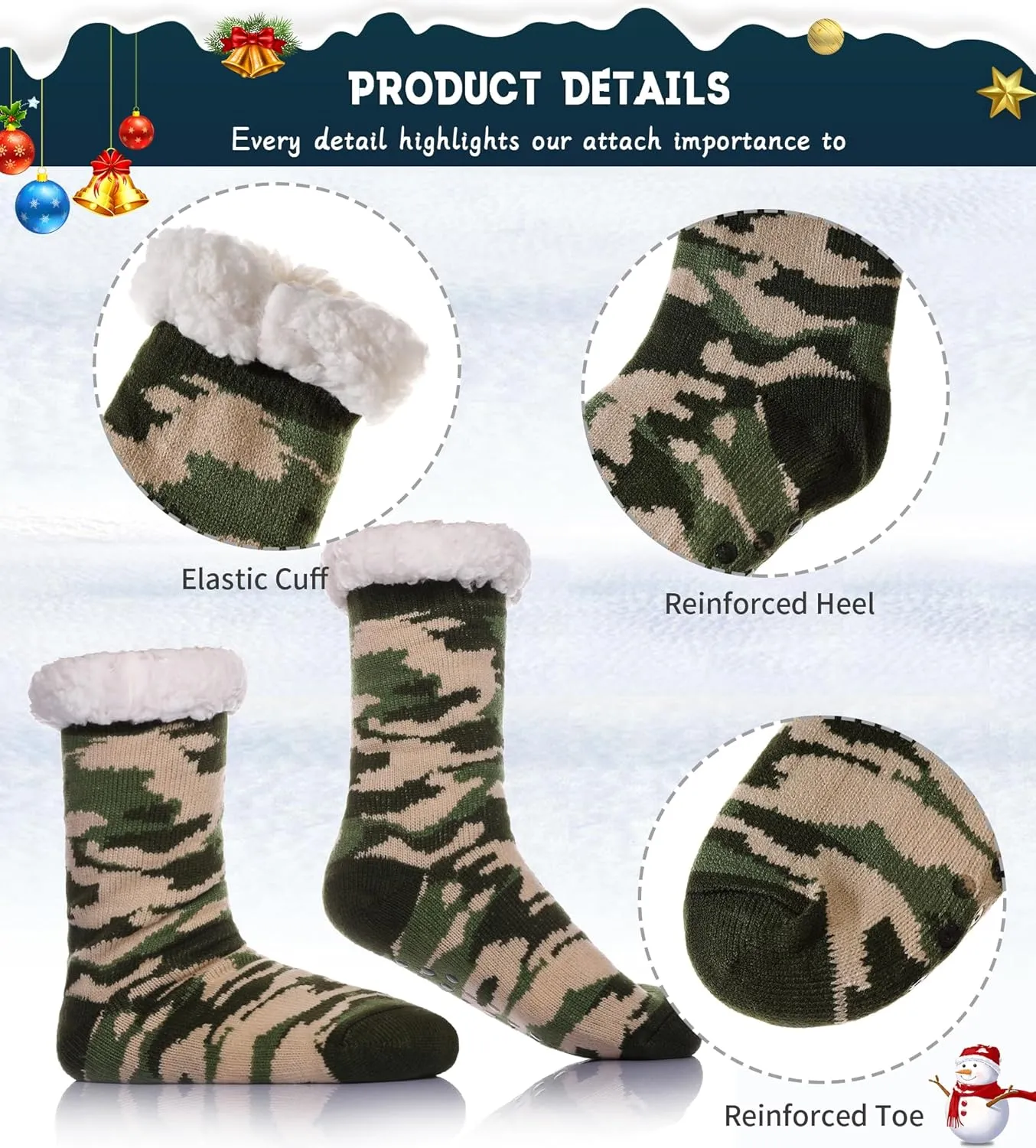 Men's Fleece Lined Cozy Extra Thick Slipper Socks Winter Non-Slip Fuzzy Home Sleeping Stockings
