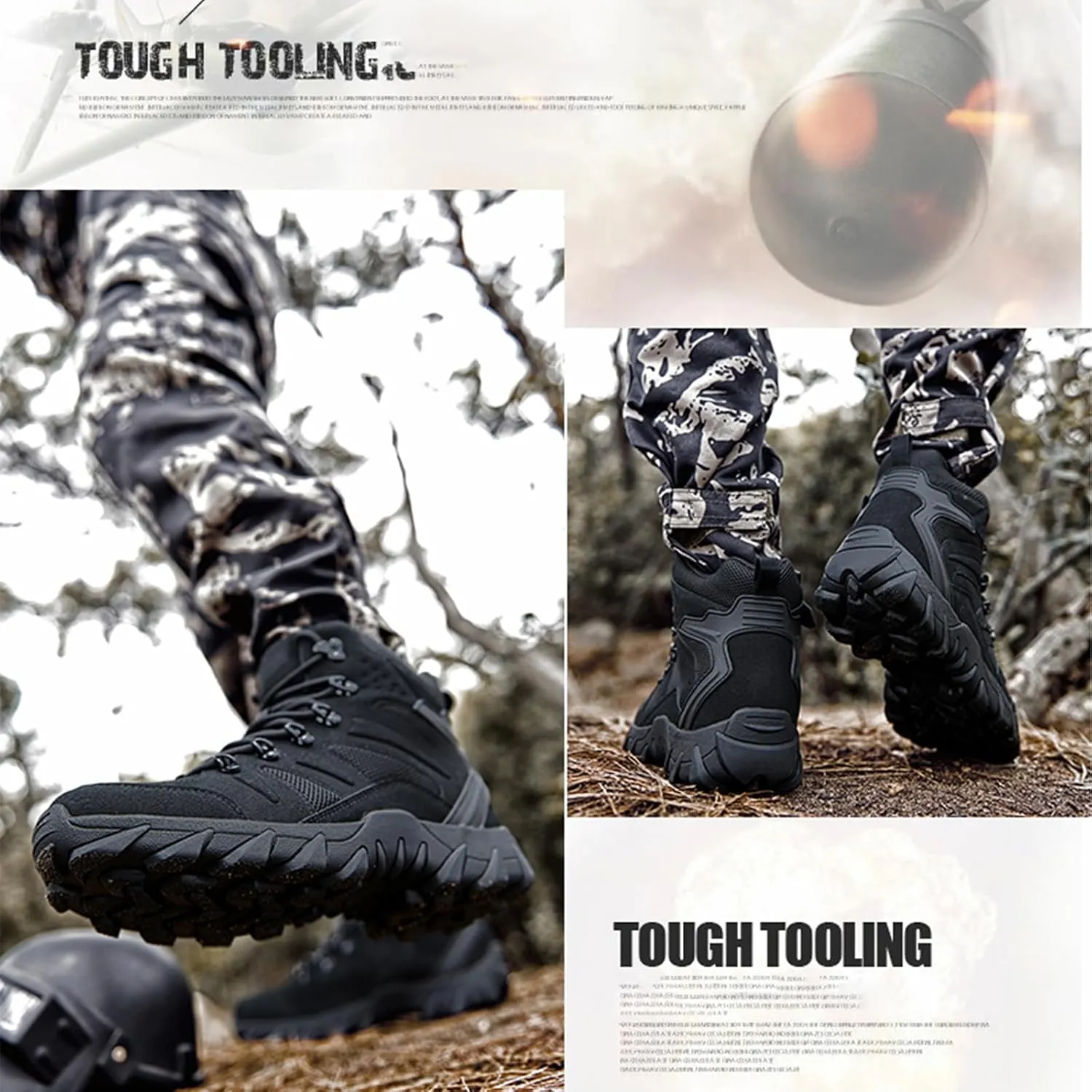Men's Suede Platform Lace Up Hiking Boots Breathable Mesh Tactical Work Boots Non-Slip Lug Sole Side Zipper Military Boots Outdoor Trekking Backpacking Trails Boot