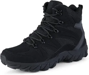 Men's Suede Platform Lace Up Hiking Boots Breathable Mesh Tactical Work Boots Non-Slip Lug Sole Side Zipper Military Boots Outdoor Trekking Backpacking Trails Boot