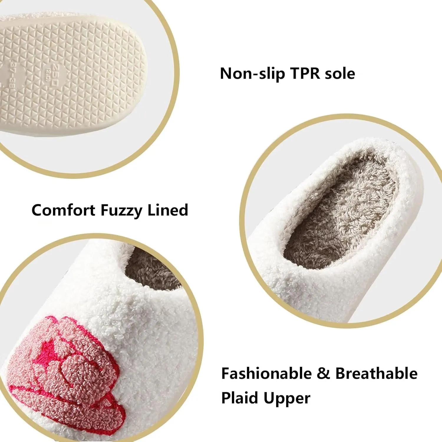 Modern Embroidered Slipper Fuzzy Cozy Memory Foam Women's Men's Couple Home Indoor House Slippers Shoes