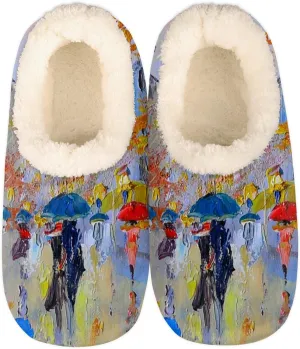 Oil Painting Eiffel Tower Women Closed Back House Slippers, Oil Painting Paris Street Womens Mens Winter Indoor Slippers, Soft Cozy Warm Fuzzy Memory Foam Anti-Slip Slippers