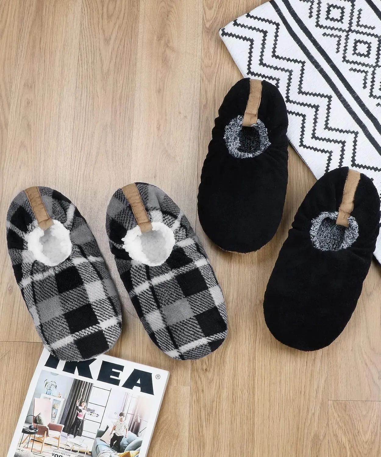 Panda Bros Mens Slipper Socks Low Cut Super Soft Warm Home Sock with Non-Slip Indoor Slipper Shoes Socks