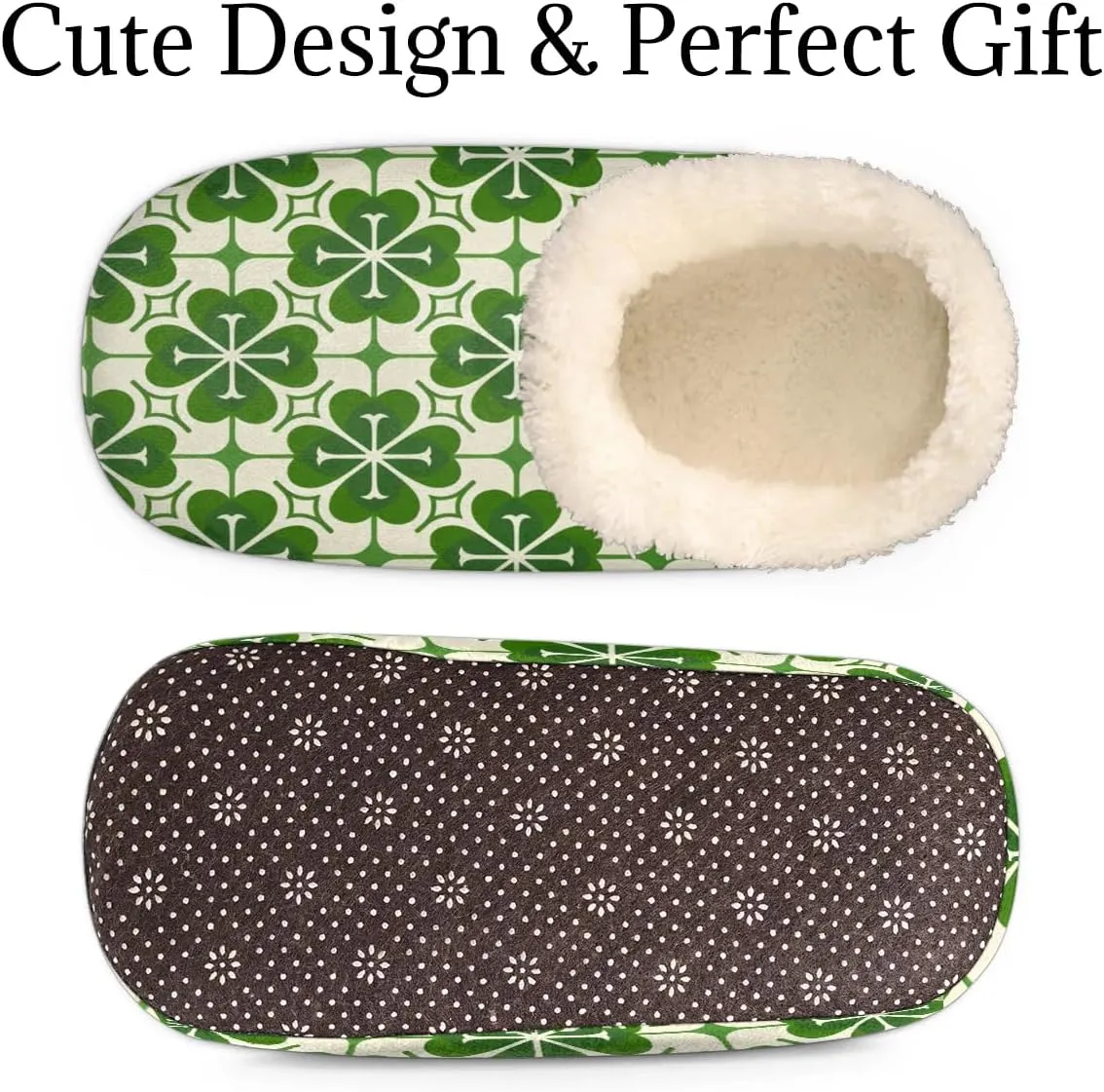 QsirBC Four Leaf Clover Pattern Slippers for Women Men Soft Memory Foam Slippers Non-Slip Soles Indoor Outdoor Cozy Fuzzy Warm Slippers