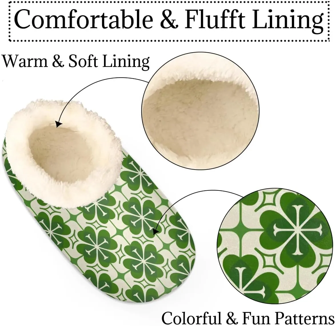 QsirBC Four Leaf Clover Pattern Slippers for Women Men Soft Memory Foam Slippers Non-Slip Soles Indoor Outdoor Cozy Fuzzy Warm Slippers