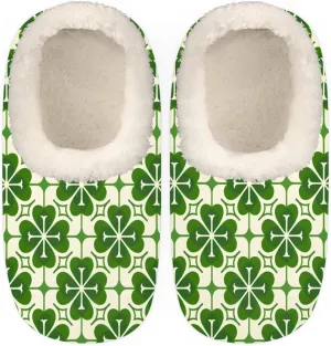 QsirBC Four Leaf Clover Pattern Slippers for Women Men Soft Memory Foam Slippers Non-Slip Soles Indoor Outdoor Cozy Fuzzy Warm Slippers