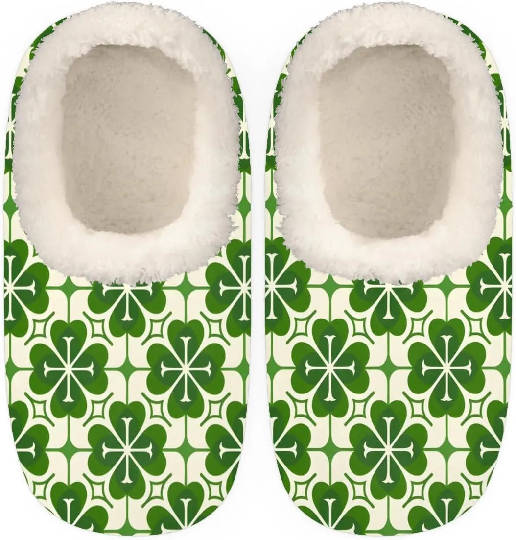 QsirBC Four Leaf Clover Pattern Slippers for Women Men Soft Memory Foam Slippers Non-Slip Soles Indoor Outdoor Cozy Fuzzy Warm Slippers