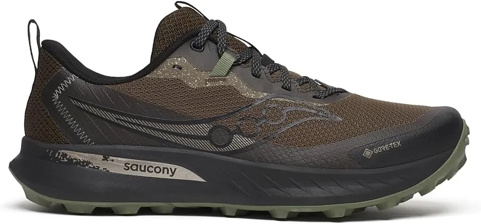 Saucony Men's Peregrine 15 Gore-Tex Waterproof Sneaker, BARK/Black, 9