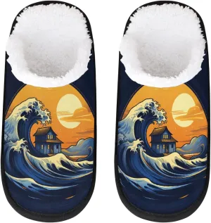 Seaside House Scenery Women's Men's Slippers Warm Soft Cozy House Slipper Non-Slip Indoor House Slippers