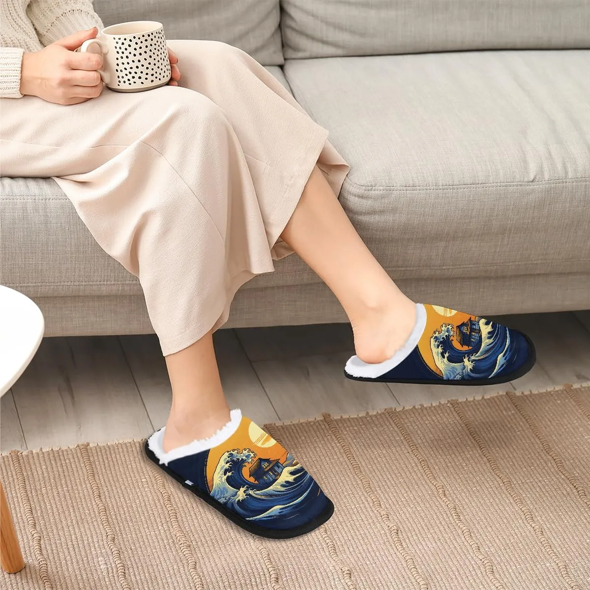 Seaside House Scenery Women's Men's Slippers Warm Soft Cozy House Slipper Non-Slip Indoor House Slippers