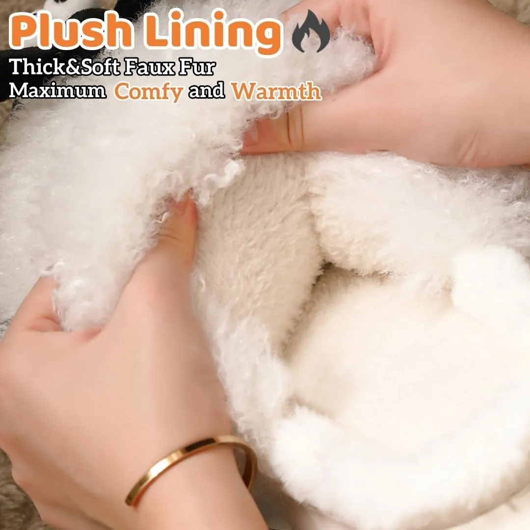 Sheep Fuzzy Animal Slippers for Women & Men, Indoor/Outdoor with Plush Warm Lining, Memory Foam House Slippers