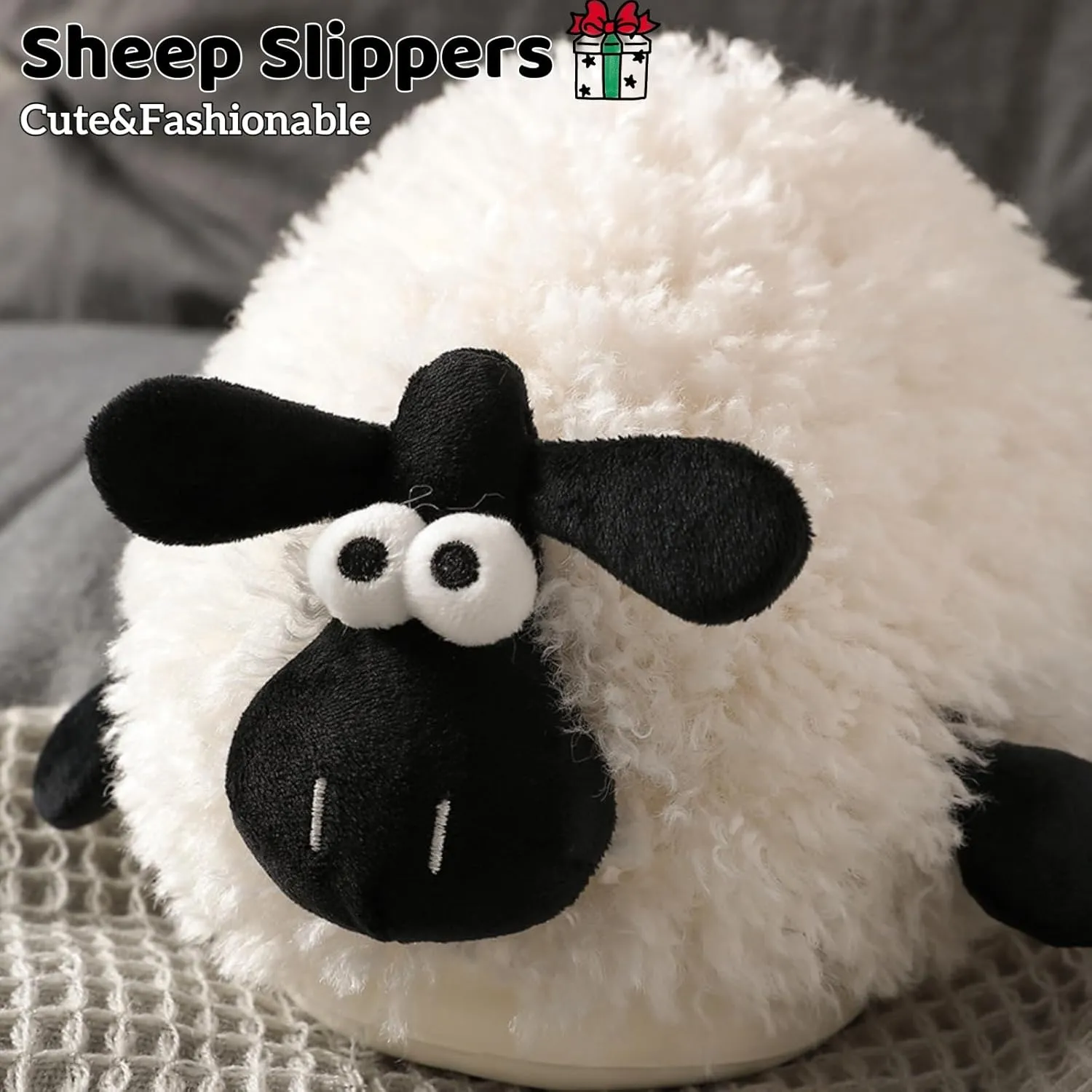 Sheep Fuzzy Animal Slippers for Women & Men, Indoor/Outdoor with Plush Warm Lining, Memory Foam House Slippers