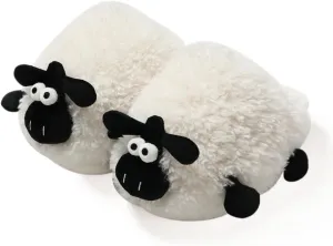 Sheep Fuzzy Animal Slippers for Women & Men, Indoor/Outdoor with Plush Warm Lining, Memory Foam House Slippers
